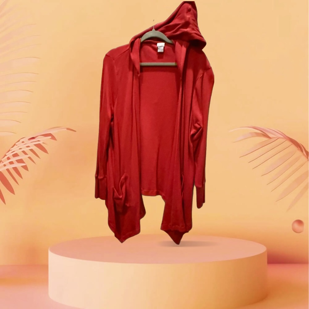 Chico’s Stylish Red Hooded Cardigan